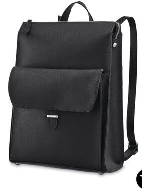 Samsonite Black Saffiano Leather Convertible Laptop Backpack Tote Bag NWOT